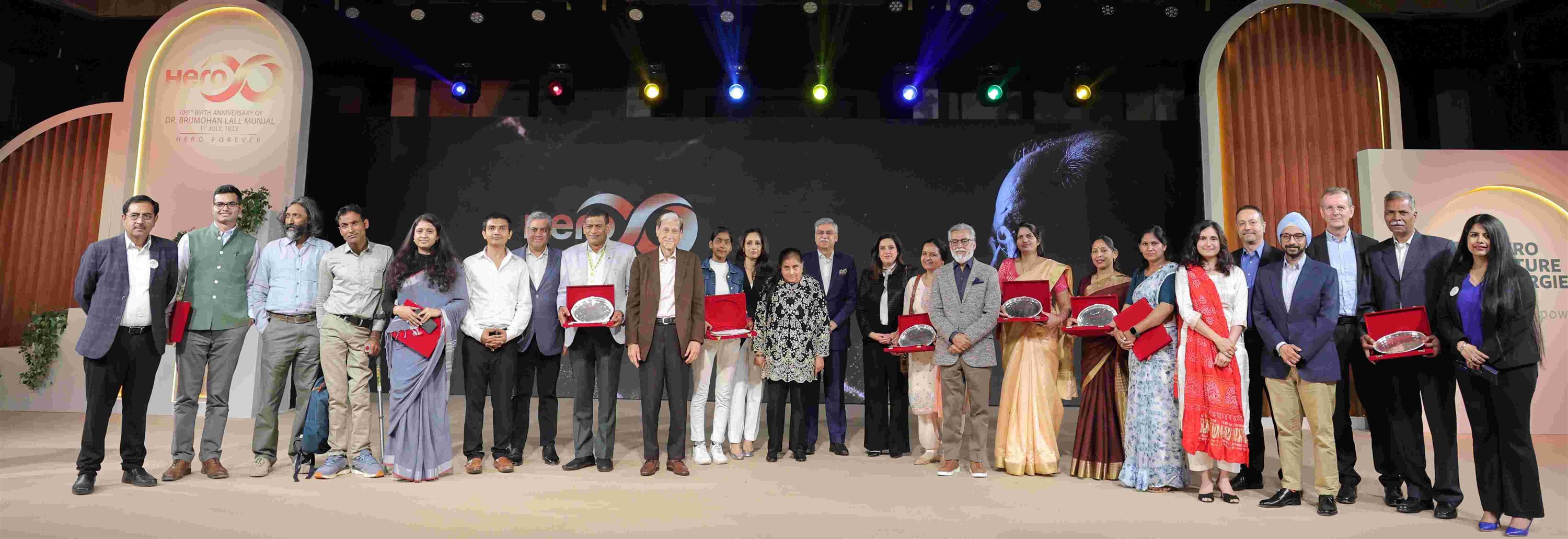Dr BML Munjal Social Impact Awards participants gathered on stage